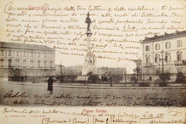 Cartolina - Vercelli - Piazza Torino - 1905