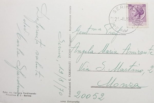 Cartolina - Serina ( Bergamo ) - Panorama - 1970