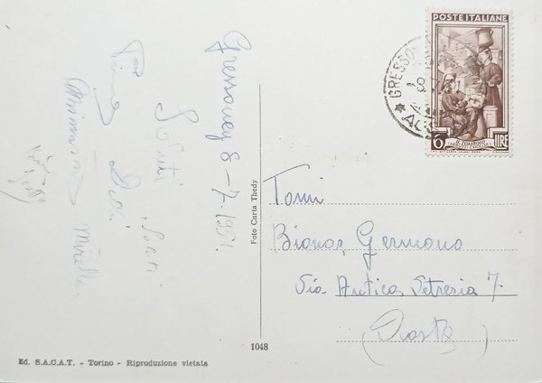 Cartolina - Gressoney La Trinitè - Orsia - 1951