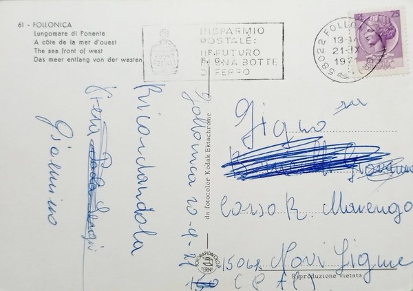 Cartolina - Follonica - Lungomare di Ponente - 1971