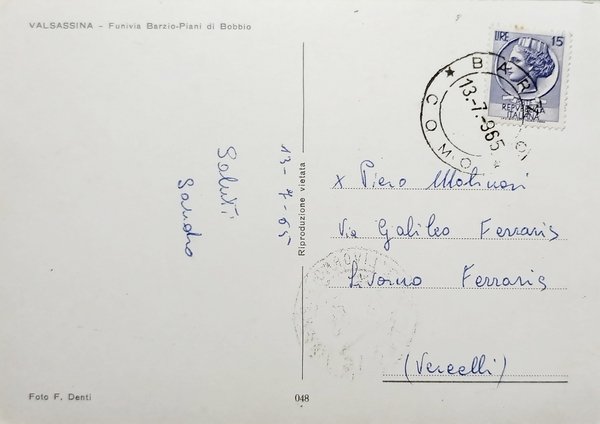 Cartolina - Valsassina - Funivia Barzio - Piani di Bobbio …