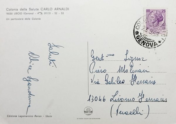 Cartolina - Colonia della Salute Carlo Arnaldi - Uscio (Genova) …