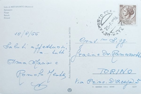 Cartolina - Lido di Metaponto ( Matera ) - Spiaggia …