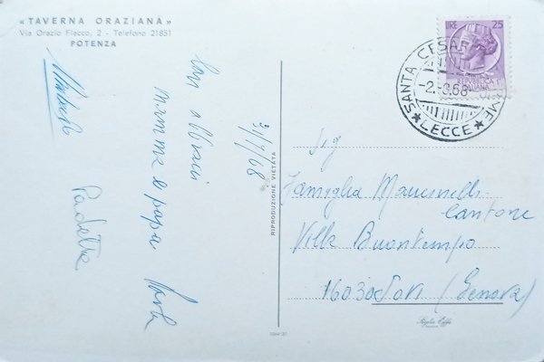Cartolina - Taverna Oraziana - Potenza - 1968