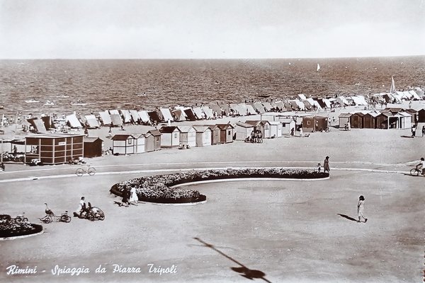 Cartolina - Rimini - Spiaggia da Piazza Tripoli - 1948