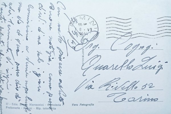 Cartolina - Rimini - Spiaggia da Piazza Tripoli - 1948