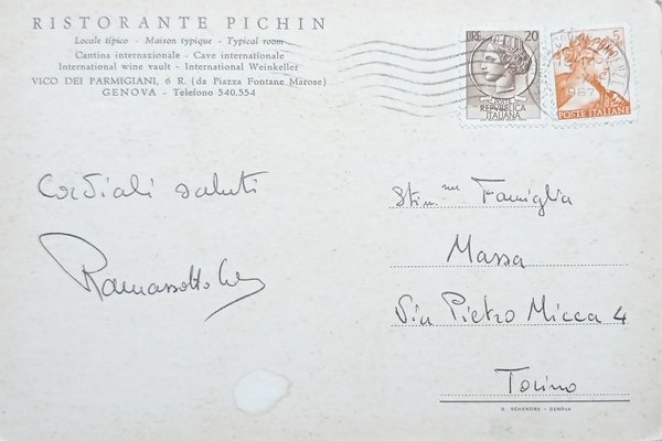 Cartolina - Ristorante Pichin - Genova - 1967