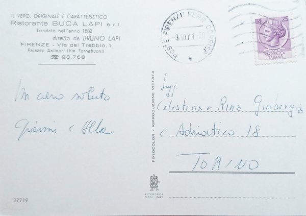 Cartolina - Ristorante Buca Lapi - Firenze - Via Del …