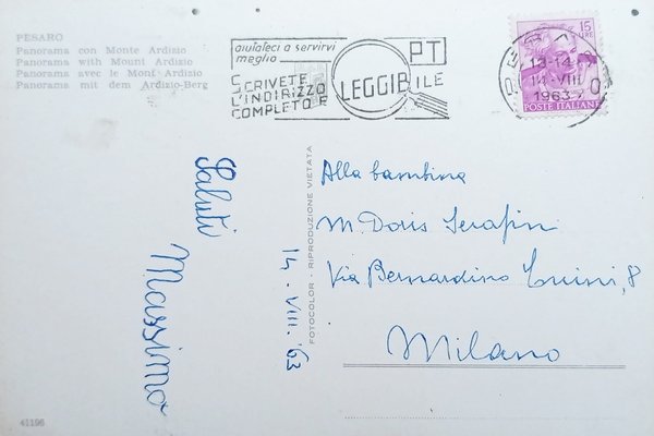 Cartolina - Pesaro - Panorama con Monte Ardizio - 1963