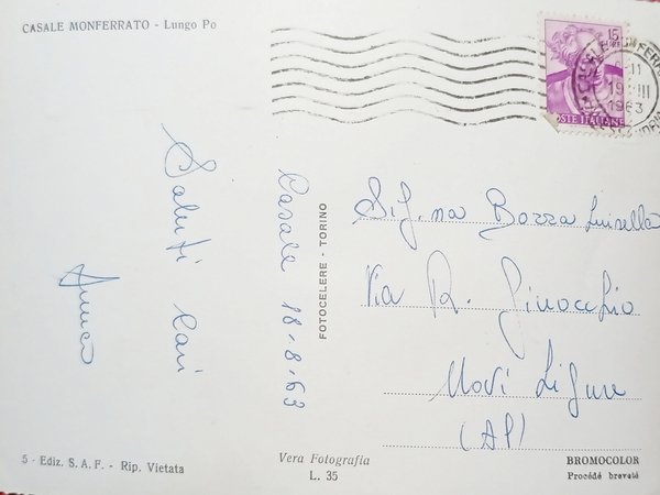 Cartolina - Casale Monferrato - Lungo Po - 1963