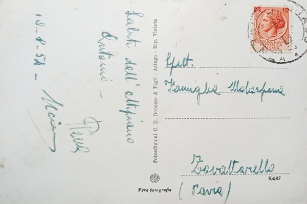 Cartolina - Asiago - Panorama e Sacrario Militare - 1954