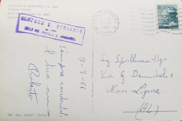 Cartolina - Piccolo S. Bernardo - Dogana Italiana - 1966
