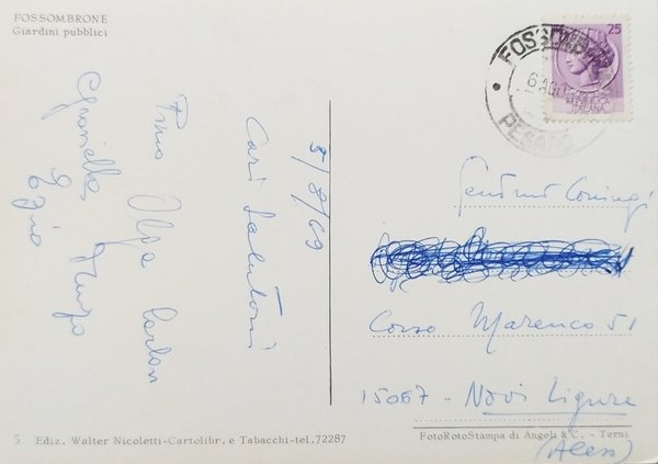 Cartolina - Fossombrone - Giardini Pubblici - 1969