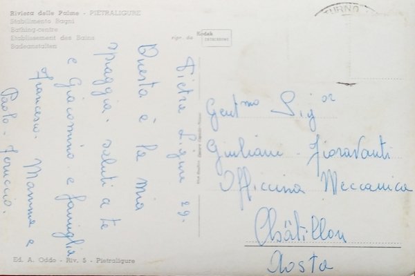 Cartolina - Riviera delle Palme - Pietra Ligure - Stabilimento …