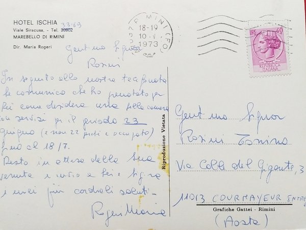 Cartolina - Hotel Ischia - Marebello di Rimini - 1973