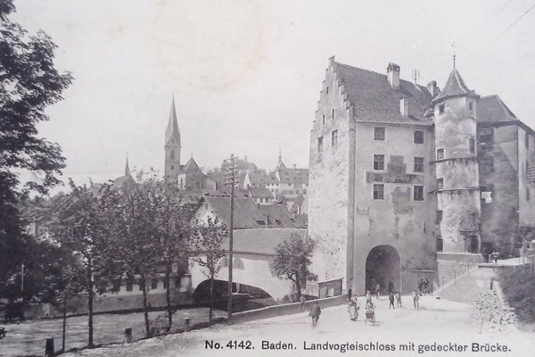 Cartolina - Baden - Landvogteischloss mit gedeckter Brücke - 1908