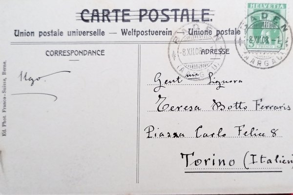 Cartolina - Baden - Landvogteischloss mit gedeckter Brücke - 1908