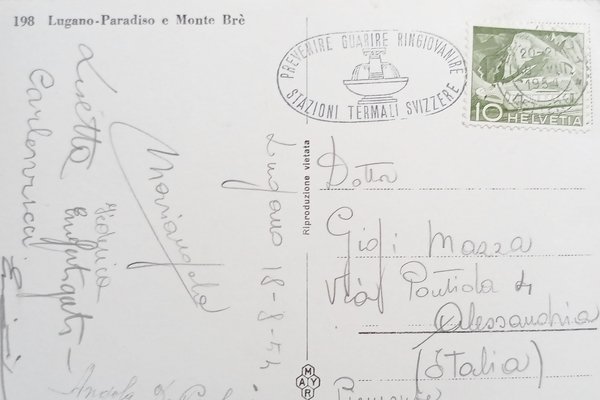 Cartolina - Lugano - Paradiso e Monte Brè - 1954