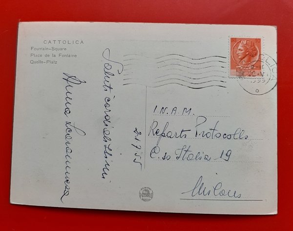 Cartolina Cattolica - Piazza della Fontana - 1955