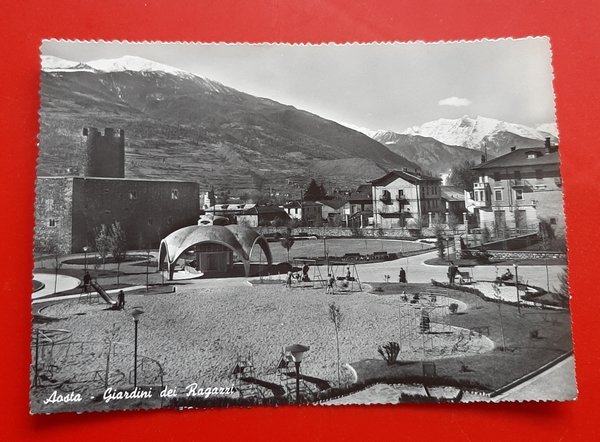 Cartolina Aosta - Giardini dei Ragazzi - 1958