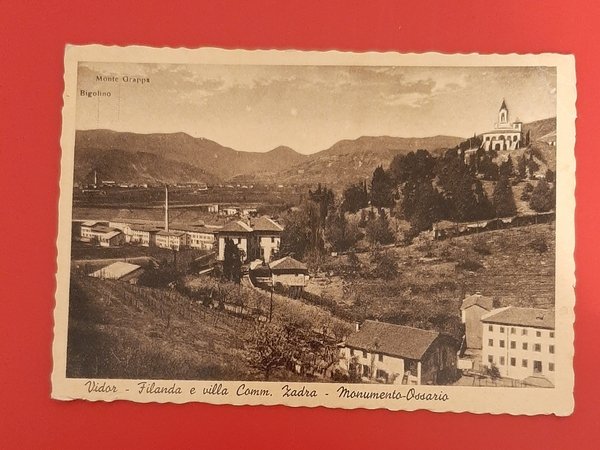 Cartolina Vidor - Filanda e villa Comm. Zadra - Monumento … | Immagine principale