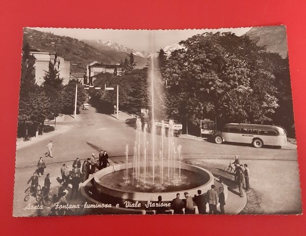 Cartolina Aosta - Fontana Luminosa e Viale Stazione - 1962