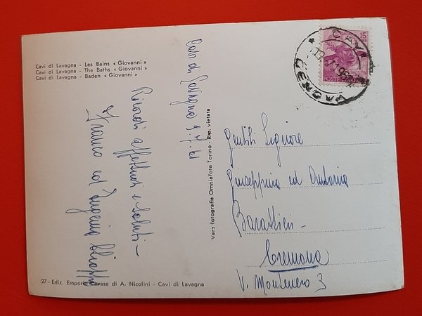 Cartolina Cavi di Lavagna - Bagni Giovanni - 1951