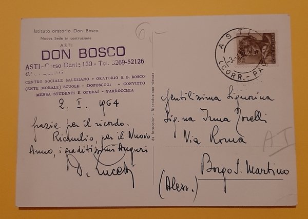 Cartolina Istituto oratorio Don Bosco - Asti - 1964