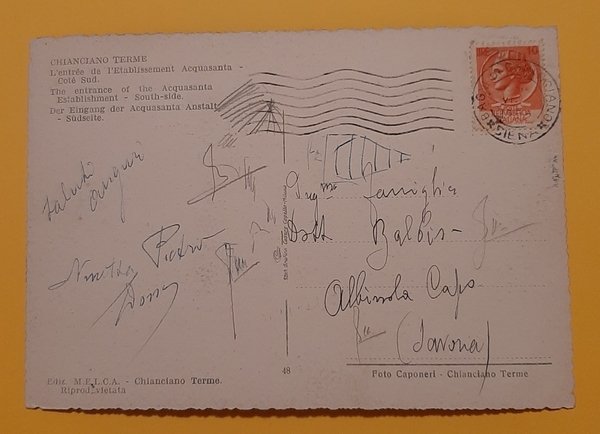 Cartolina Chianciano Terme - Ingresso Stabilimento Acquasanta - 1955