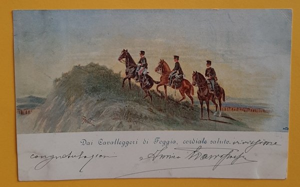 Cartolina Dai Cavalleggeri di Foggia - Cordiale Saluto - 1910