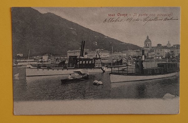 Cartolina Como - Il porto con piroscafi - 1900