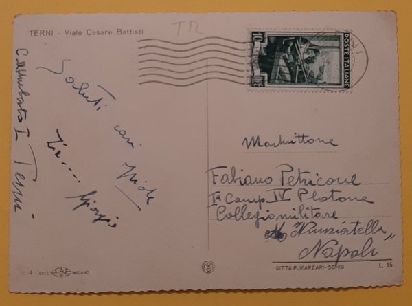 Cartolina Terni - Viale Cesare Battisti - 1954