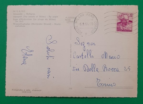 Cartolina Milano - Idroscalo - Notturno - 1964