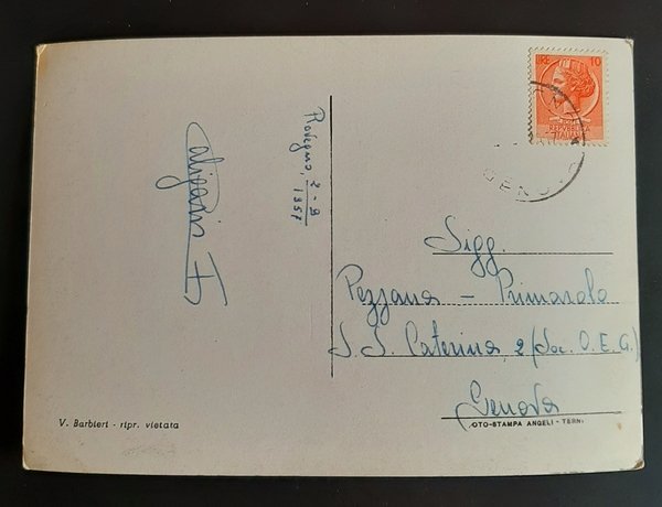 Cartolina Rovegno - La Colonia - m. 1000 - 1957