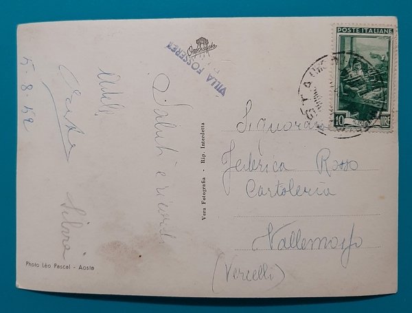 Cartolina Pila m. 1814 - Chalet Albergo Fasseret - 1952