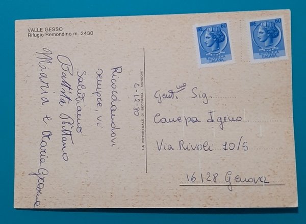 Cartolina Valle Gesso - Rifugio Remondino m. 2430 - 1980