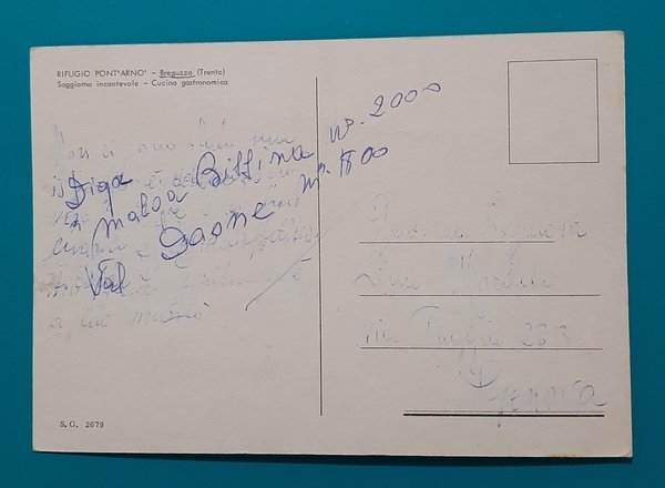 Cartolina Saluti dal Rifugio Pont' Arno - Breguzzo - Trento …