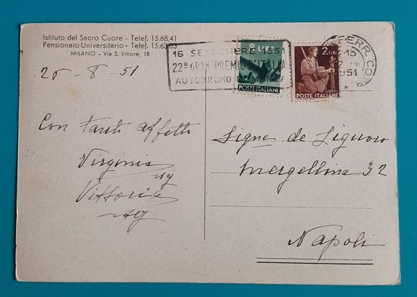 Cartolina Istituto del Sacro Cuore - Pensionato Universitario - Milano …