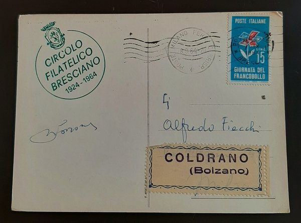 Cartolina Circolo Filatelico Bresciano - Convegno del Quarantennio - 1964