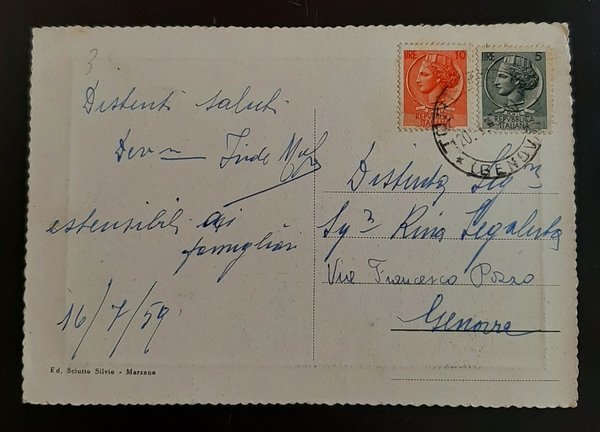 Cartolina Marzano di Torriglia - Stazione Climatica - 1959