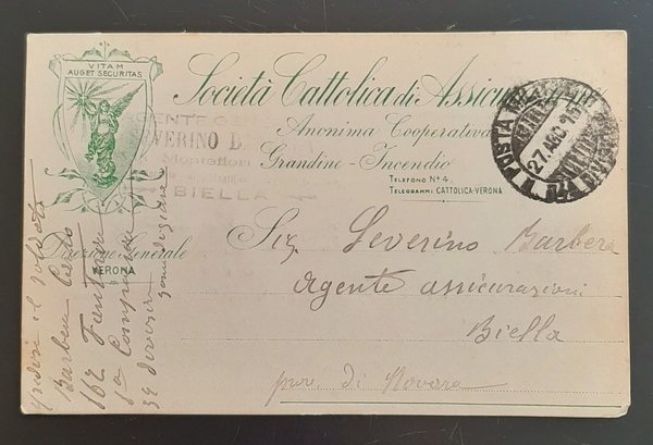 Cartolina Società Cattolica di Assicurazione - 1915