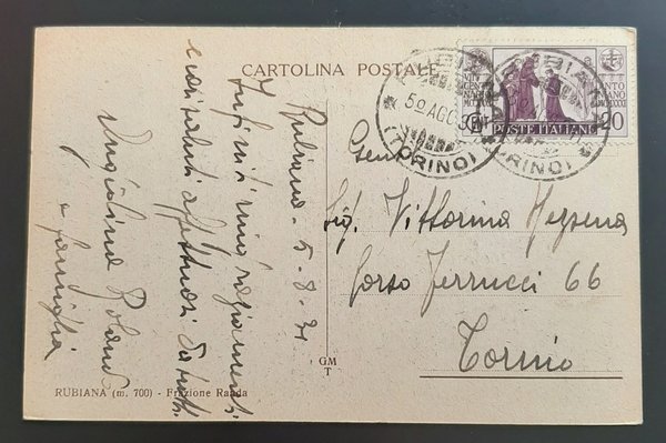 Cartolina Rubiana m. 700 - Frazione Randa - 1931