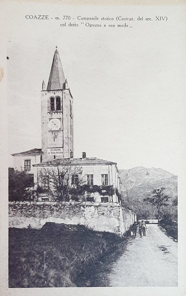 Cartolina Coazze m.770 - Campanile storico - 1949