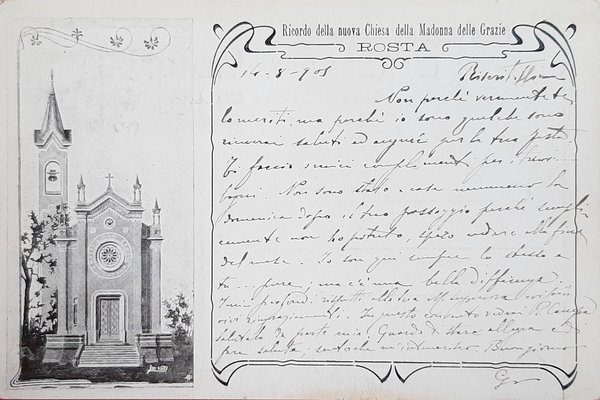 Cartolina Rosta - Ricordo della Chiesa della Madonna delle Grazie …
