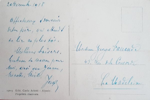 Cartolina Alassio - Pensione Gregorovius - 1918