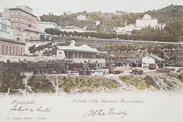 Cartolina Frascati - Veduta della Stazione Ferroviaria - 1901
