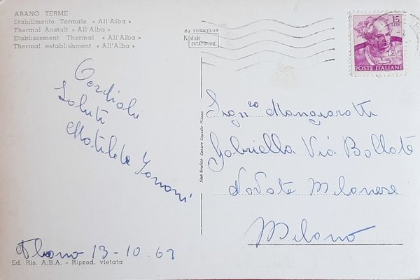 Cartolina Abano Terme - Stabilimento Termale All' Alba - 1969