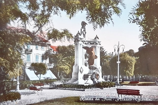 Cartolina Riviera dei fiori - Alassio - Giardini - 1955