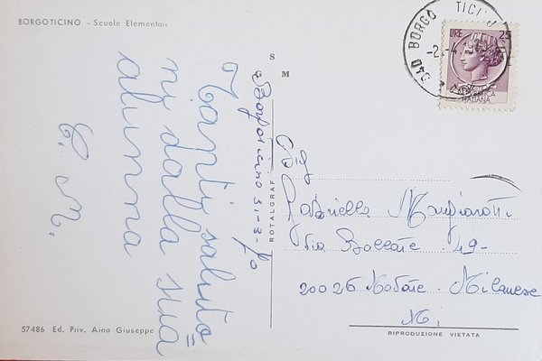 Cartolina Borgoticino - Scuole Elementari - 1970