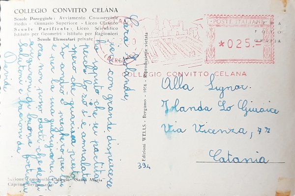 Cartolina Collegio Convitto di Celana - Bergamo - 1960